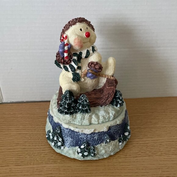 Vtg Sledding Snowman Music Box Figurine Wind Up Plays Frosty the Snowman VIDEO - Picture 6 of 11